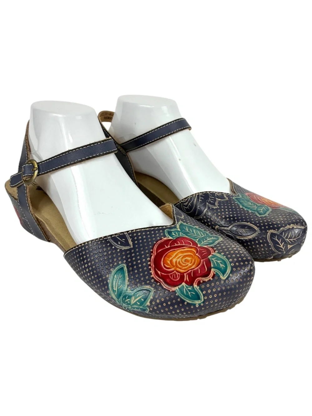 L'Artiste Lizzie Rose Shoes 9.5 10 Tooled Leather Navy Floral Boho Spring Step